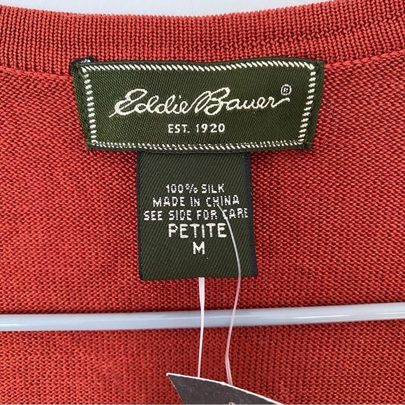 Eddie Bauer Silk Button Up Cardigan Pumpkin Size Medium Petite - Picture 4 of 9